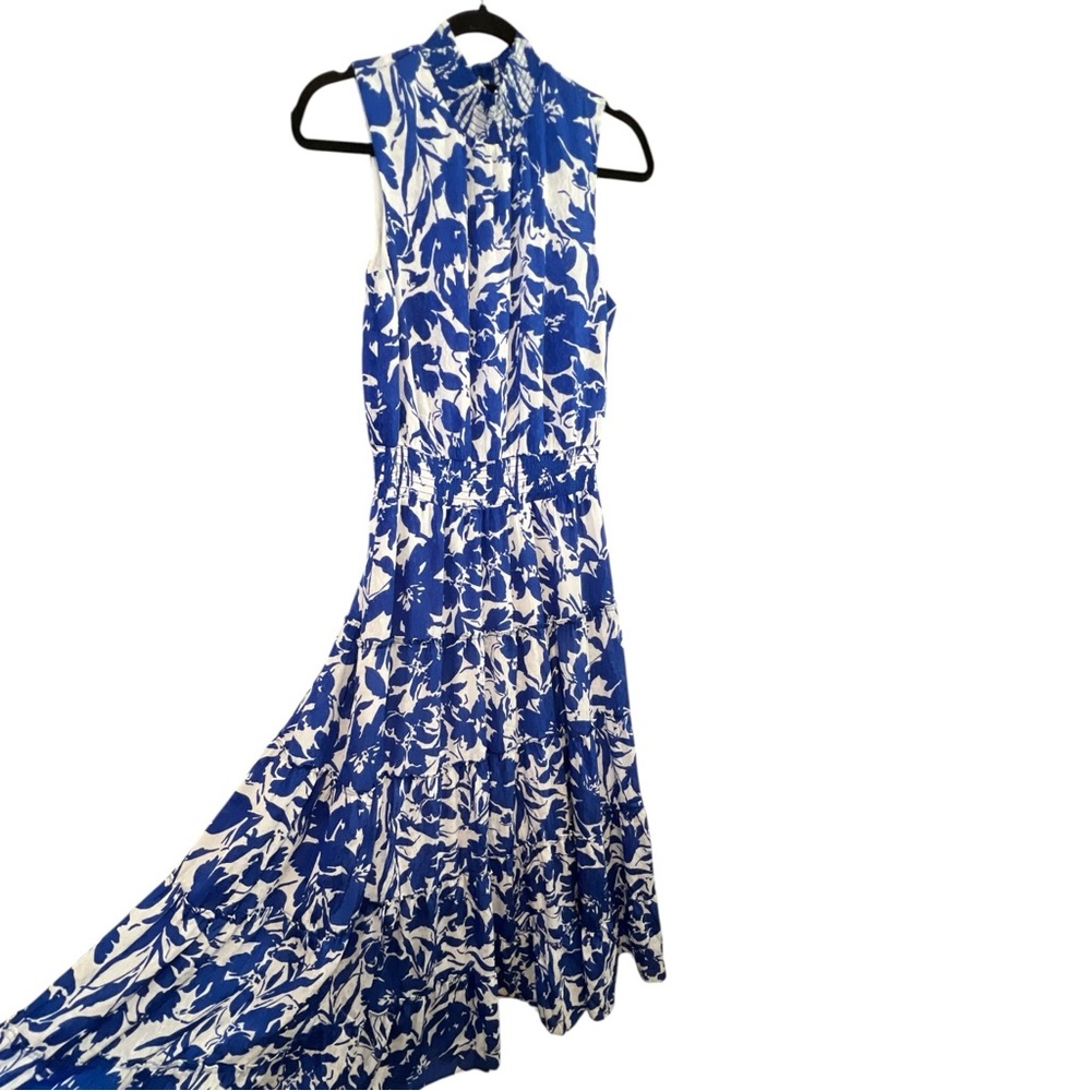 Msk Floral-Print Tiered Maxi Dress, Sleeveless, High Neck, Blue &‎ White, Sz Med - Picture 4 of 12